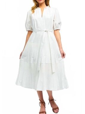 Current Air White Midi Tie-Waist Tiered Dress